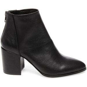 Steve Madden Jillian Black Leather Block Heel Ankle Boot